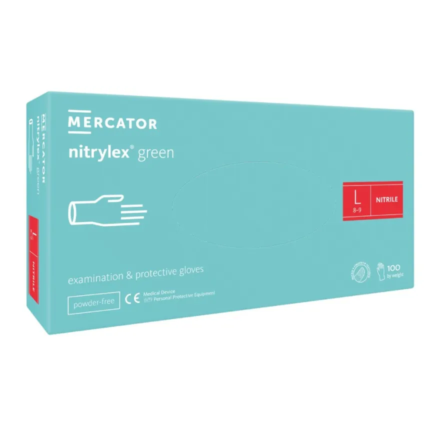 Рукавички нітрилові оглядові нестерильні неприпудрені Mercator Nitrylex® Green, розмір L